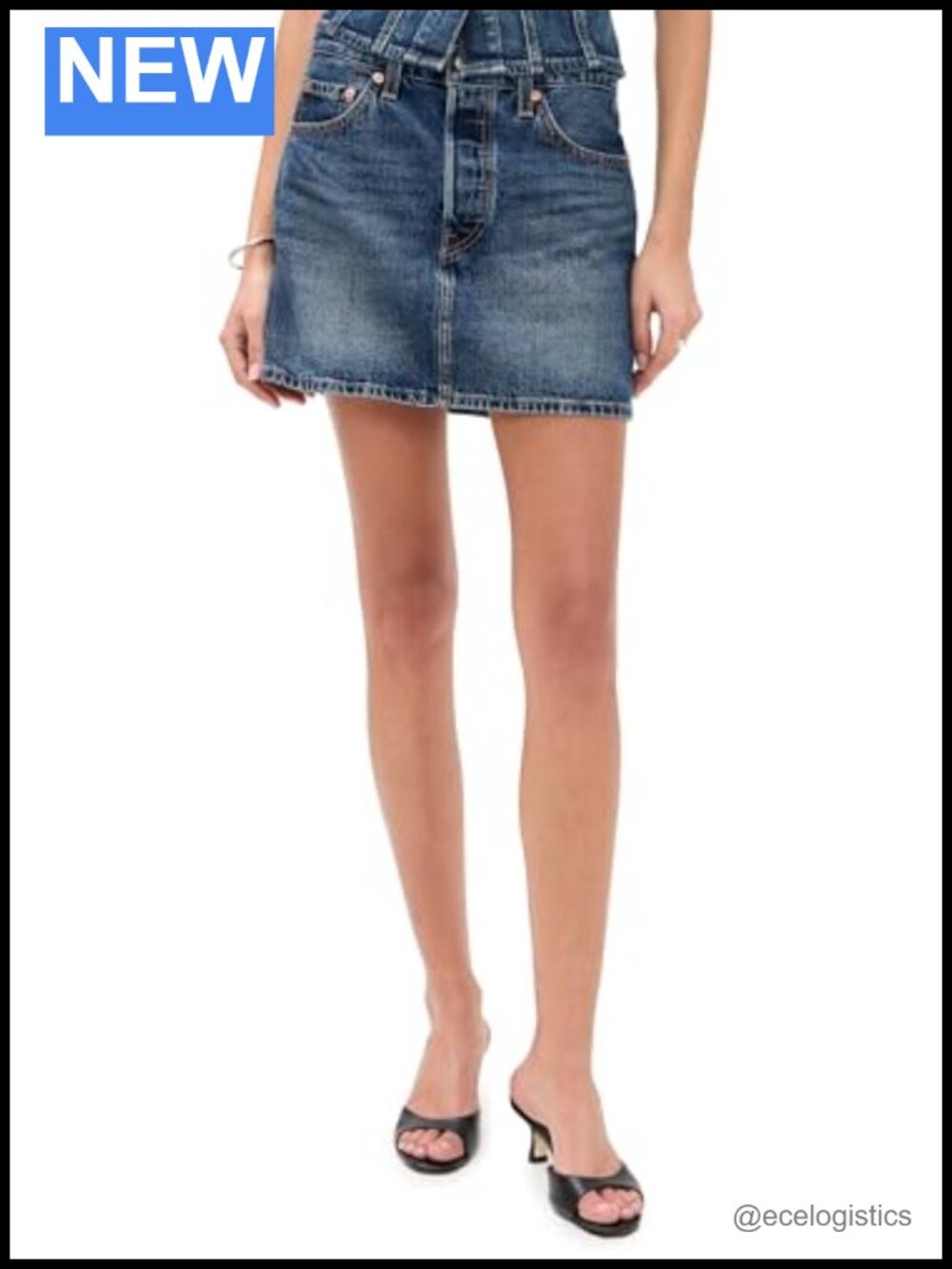 100% Cotton Mid-Rise Skirt with Button Fly & Pockets